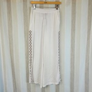 NEW Avani Del Amour Pull On‎ Flowy Pants White Size Small Embroidered